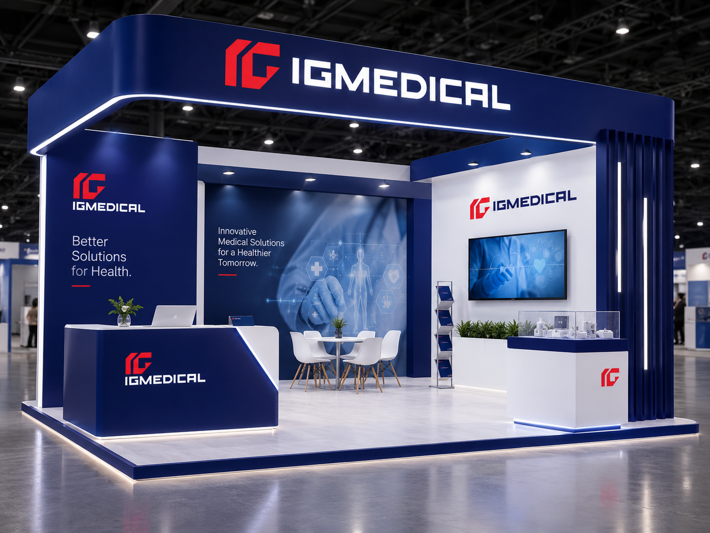 IG Medical trade-show booth with full brand system on display